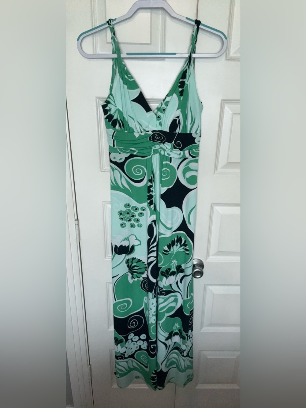 New York & Company Abstract Green Floral Maxi Dress Size 8